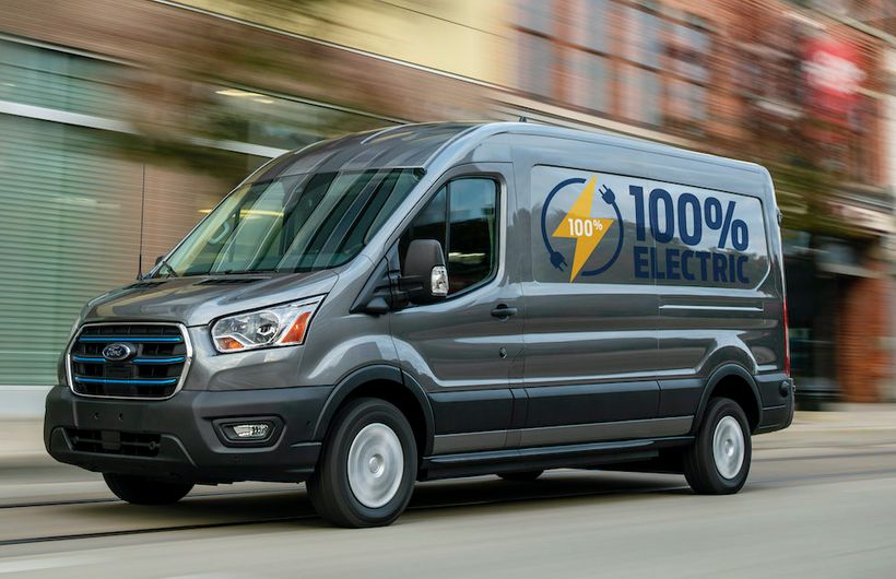 Ford E Transit electric van driving in city